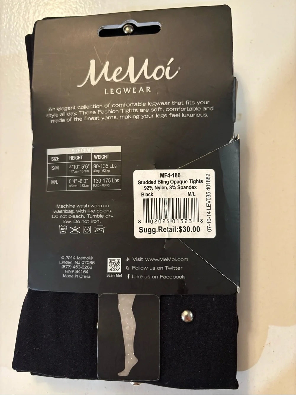 Memoi studded black tights new M/L